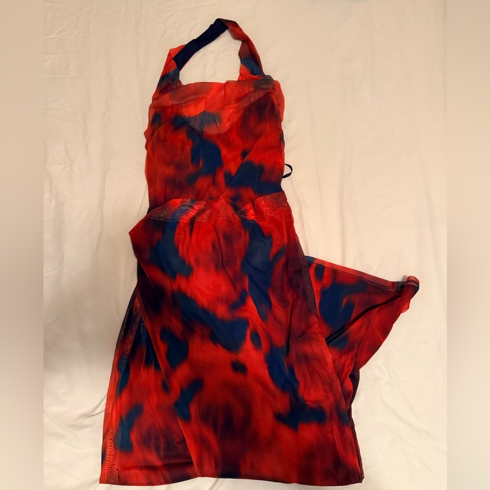 ASOS Design Vibrant Red and Black Halter Dress